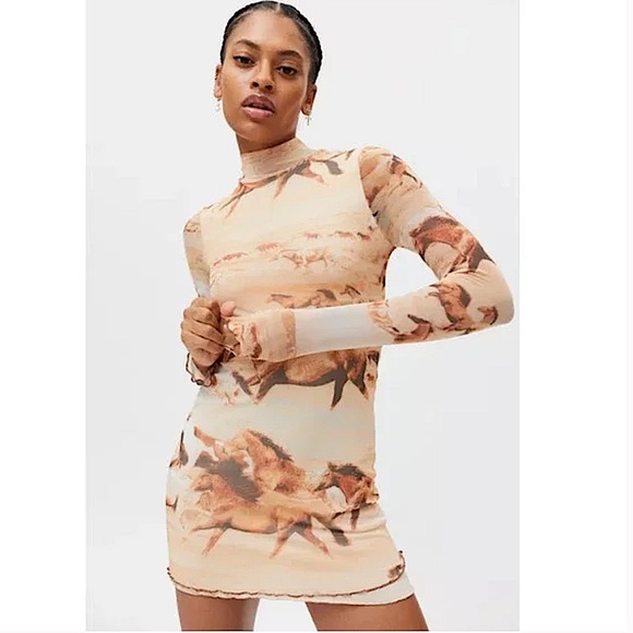 Urban Outfitters Dresses & Skirts - Like new Urban Outfitters Wild Horse Print Mesh Mock Neck Mini Dress Size M